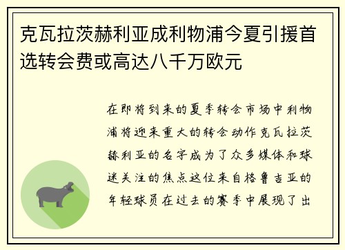 克瓦拉茨赫利亚成利物浦今夏引援首选转会费或高达八千万欧元